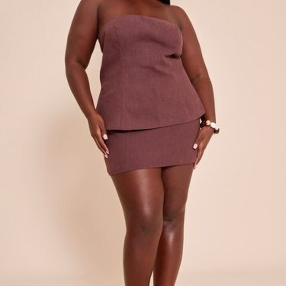 Plus Deep Chocolate Premium Linen A Line Mini Skirt